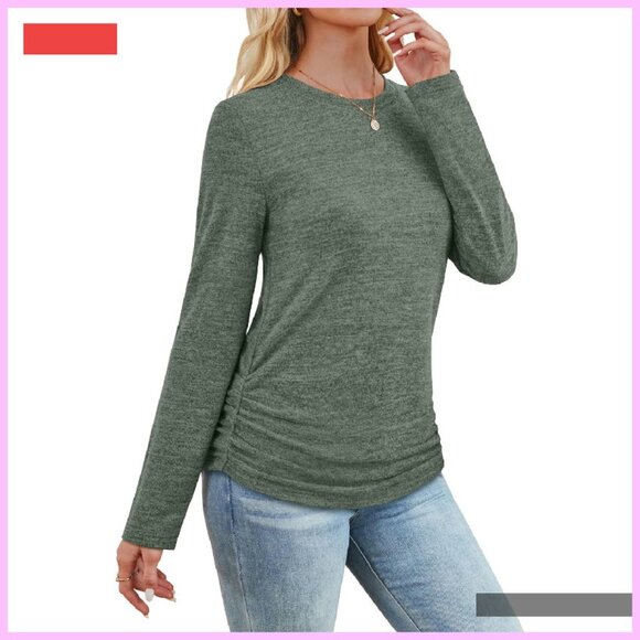 Long Sleeve Ruched Tunic Sweater, Trendy Fall Winter Top, Women's Sizes S-XXL - Picture 3 of 4